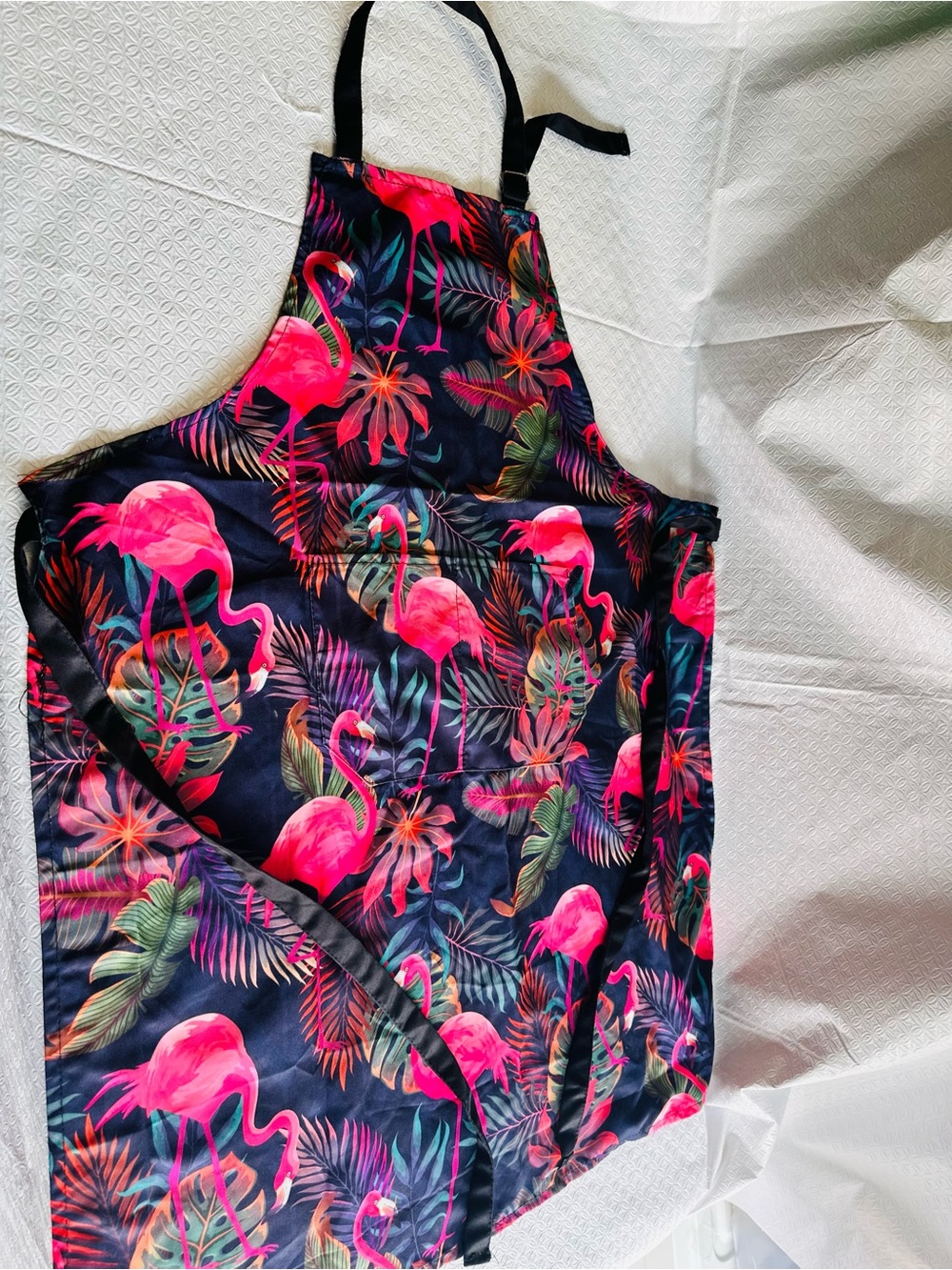 Kids One-Piece Tropical Flamingo Apron Dress - Pink on Navy